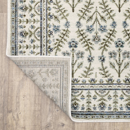 Andorra Floral Ivory/ Blue Cut Pile Rug