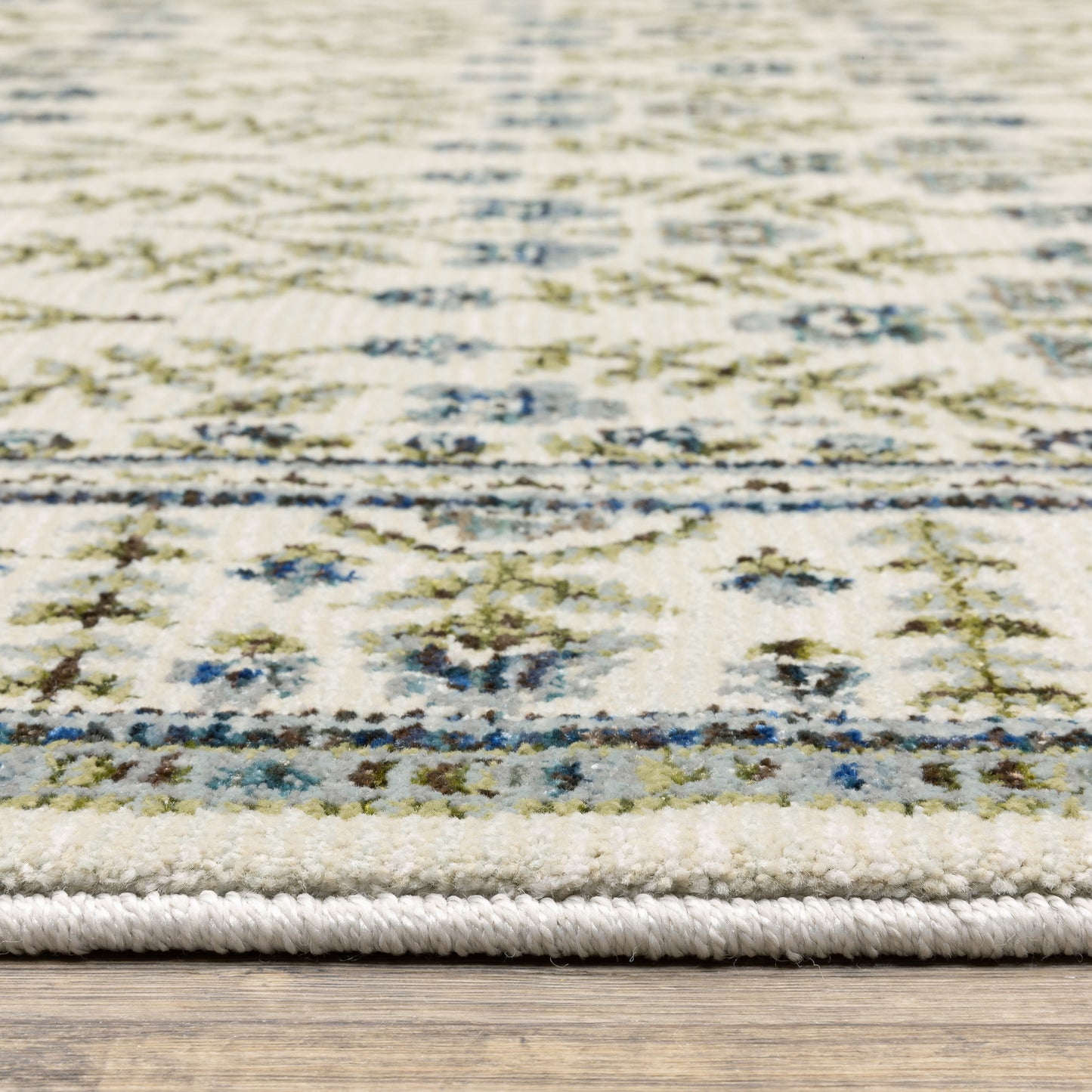 Andorra Floral Ivory/ Blue Cut Pile Rug