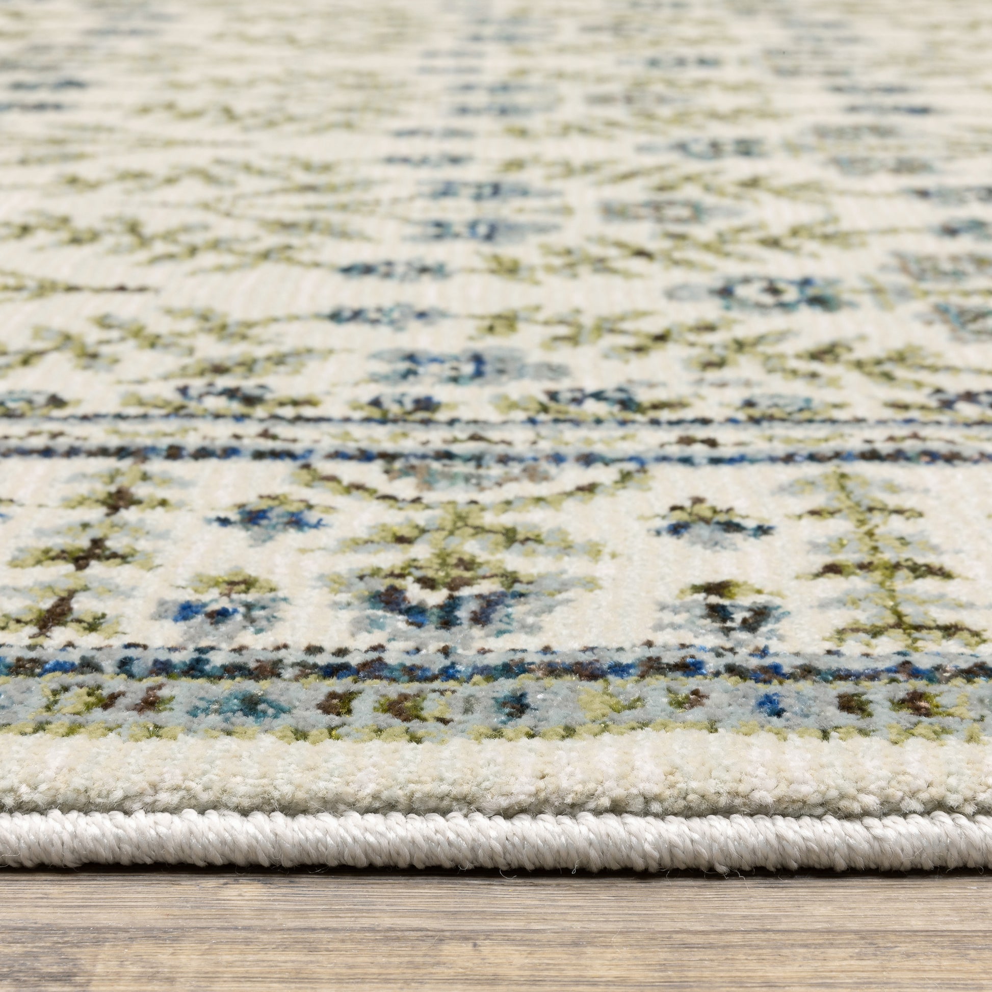 Andorra Floral Ivory/ Blue Cut Pile Rug