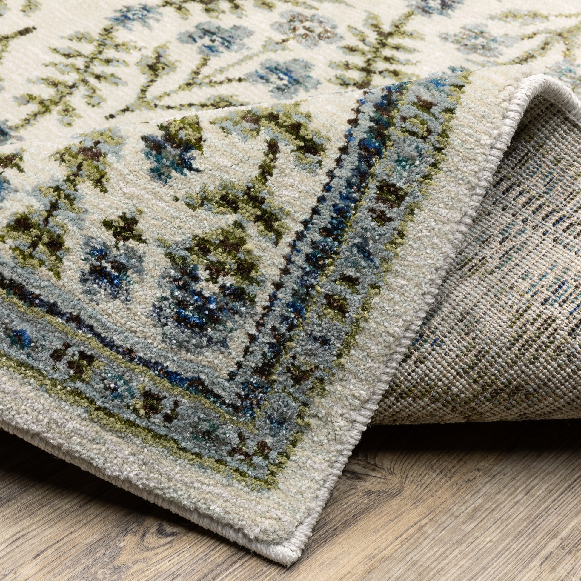 Andorra Floral Ivory/ Blue Cut Pile Rug