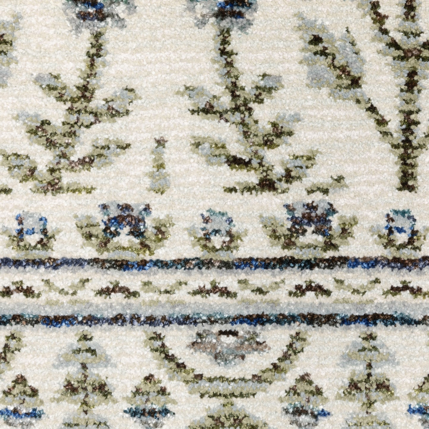 Andorra Floral Ivory/ Blue Cut Pile Rug