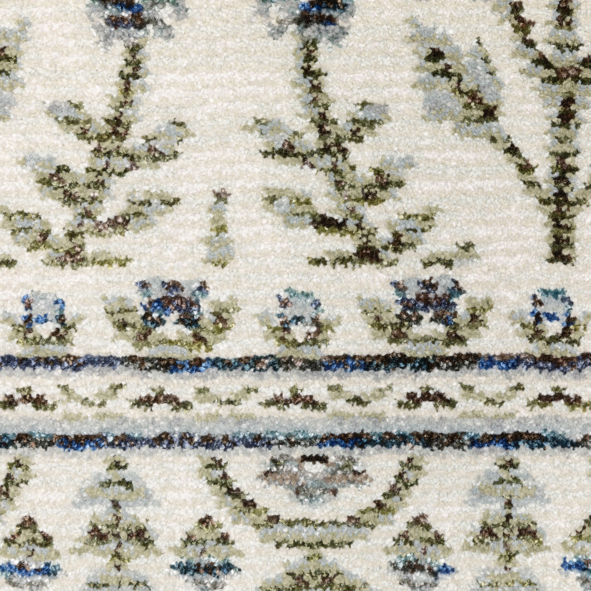 Andorra Floral Ivory/ Blue Cut Pile Rug