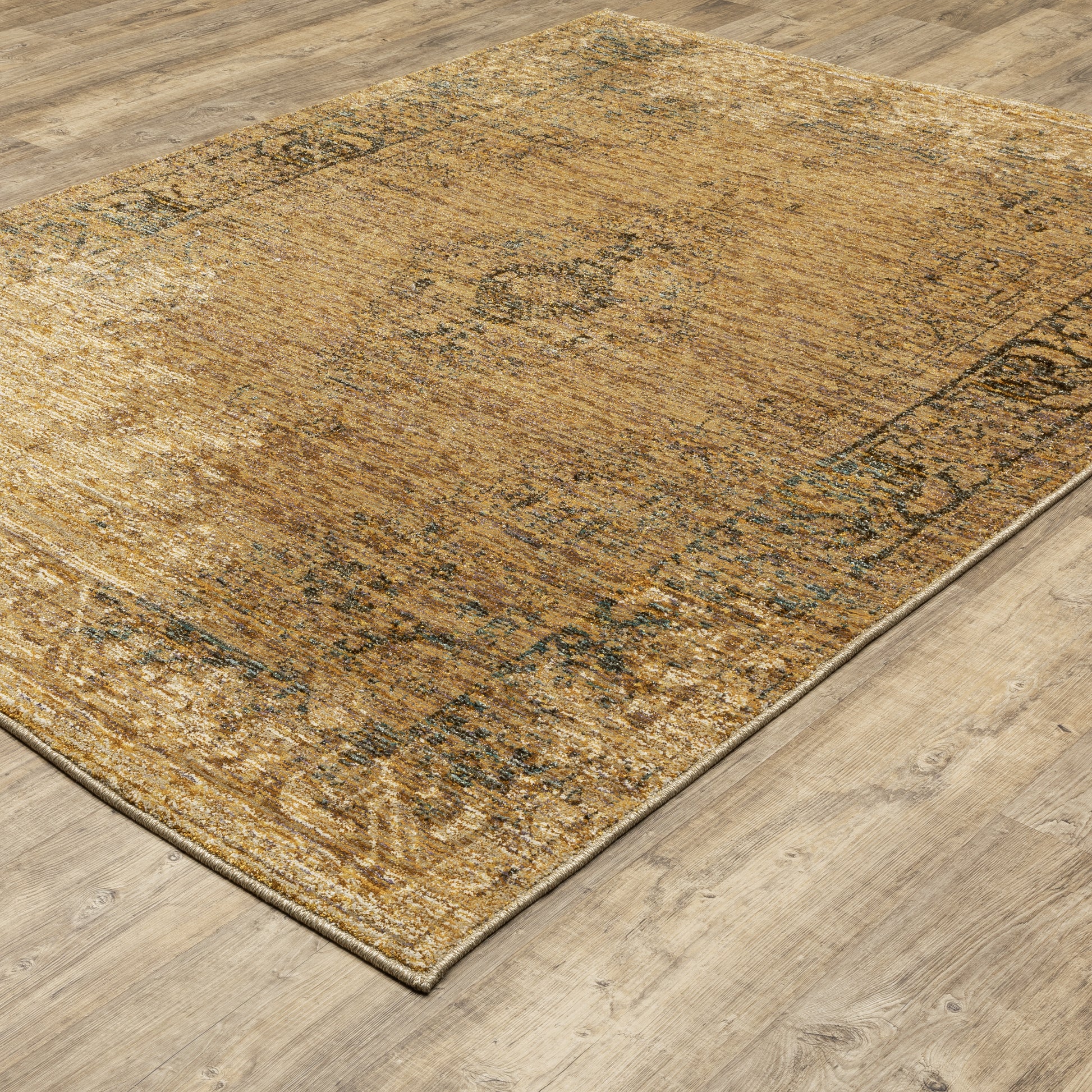 Andorra Distressed Gold/ Brown Oriental Cut Pile Rug
