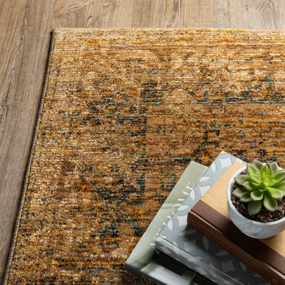 Andorra Distressed Gold/ Brown Oriental Cut Pile Rug