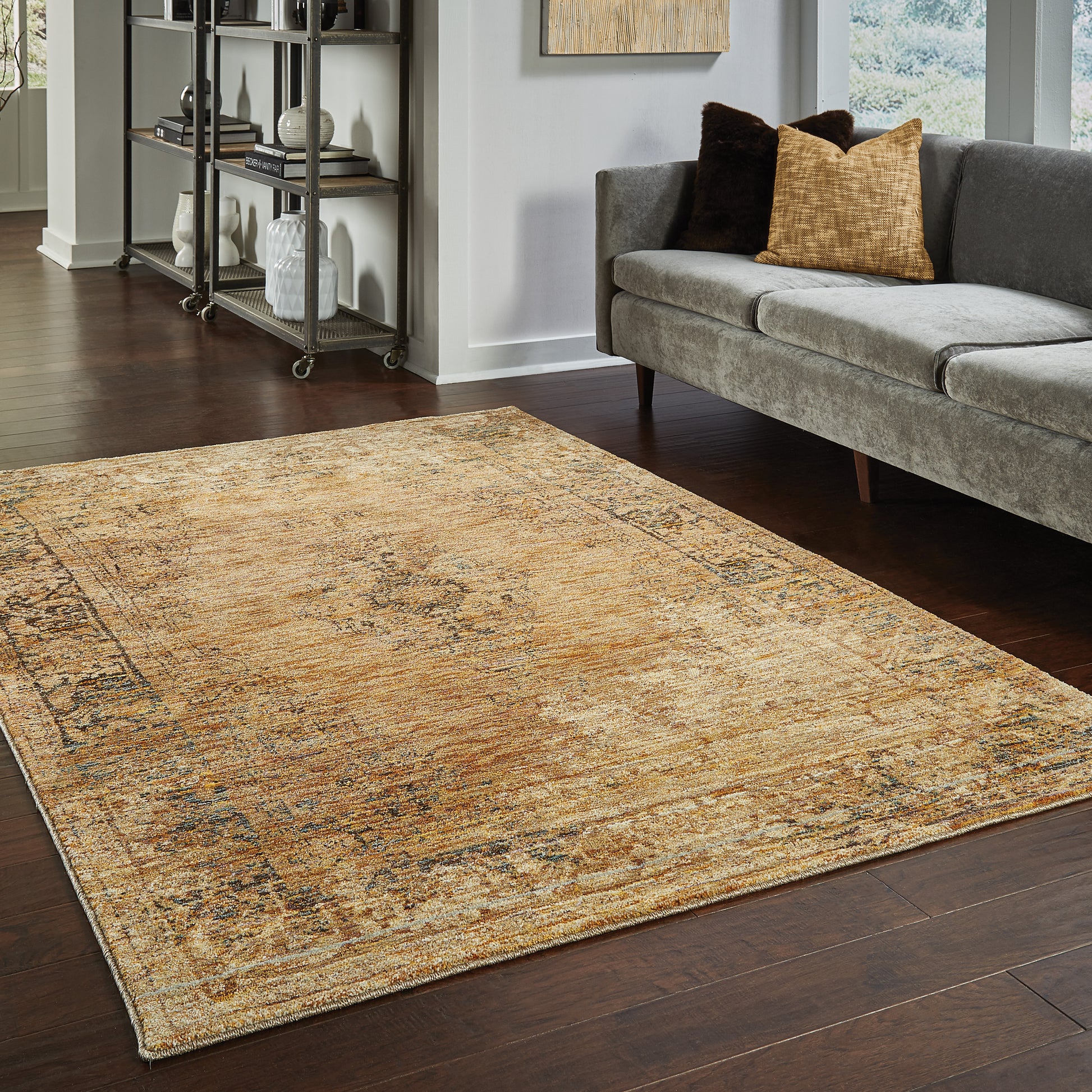Andorra Distressed Gold/ Brown Oriental Cut Pile Rug