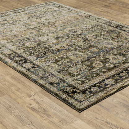 Andorra Distressed Green/ Brown Oriental Cut Pile Rug