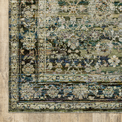 Andorra Distressed Green/ Brown Oriental Cut Pile Rug