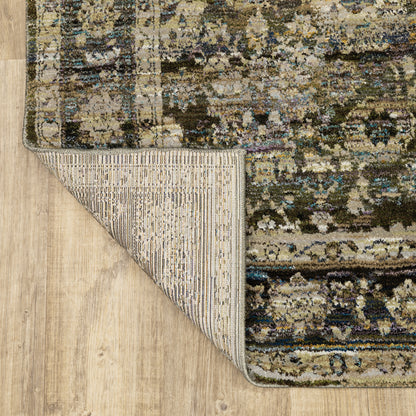 Andorra Distressed Green/ Brown Oriental Cut Pile Rug