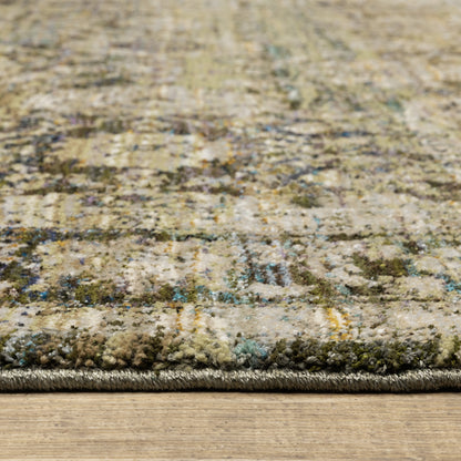 Andorra Distressed Green/ Brown Oriental Cut Pile Rug