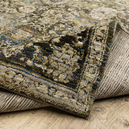 Andorra Distressed Green/ Brown Oriental Cut Pile Rug