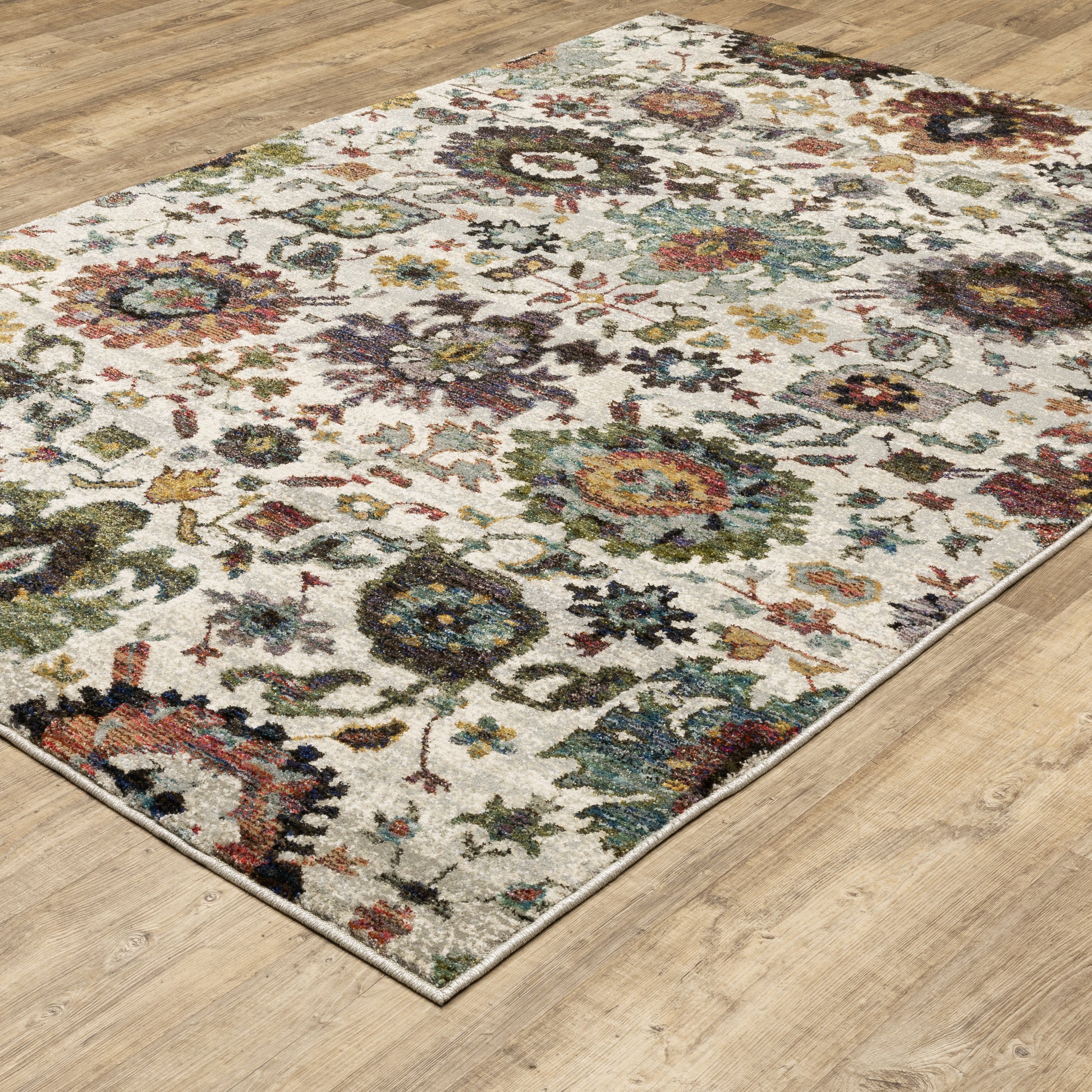 Andorra Oriental Stone/ Multi Floral Cut Pile Rug