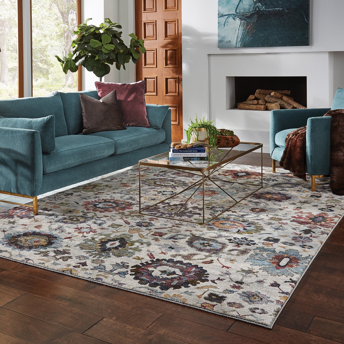 Andorra Oriental Stone/ Multi Floral Cut Pile Rug