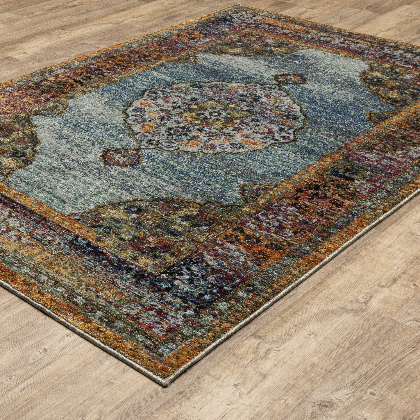 Andorra Medallion Blue/ Multi Oriental Cut Pile Rug