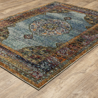 Andorra Medallion Blue/ Multi Oriental Cut Pile Rug