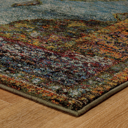 Andorra Medallion Blue/ Multi Oriental Cut Pile Rug