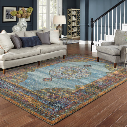 Andorra Medallion Blue/ Multi Oriental Cut Pile Rug