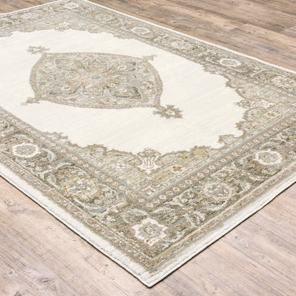 Andorra Medallion Beige/ Ivory Oriental Cut Pile Rug