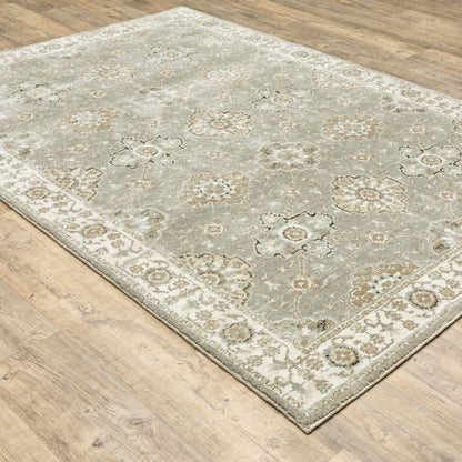 Andorra Floral Grey/ Ivory Oriental Cut Pile Rug