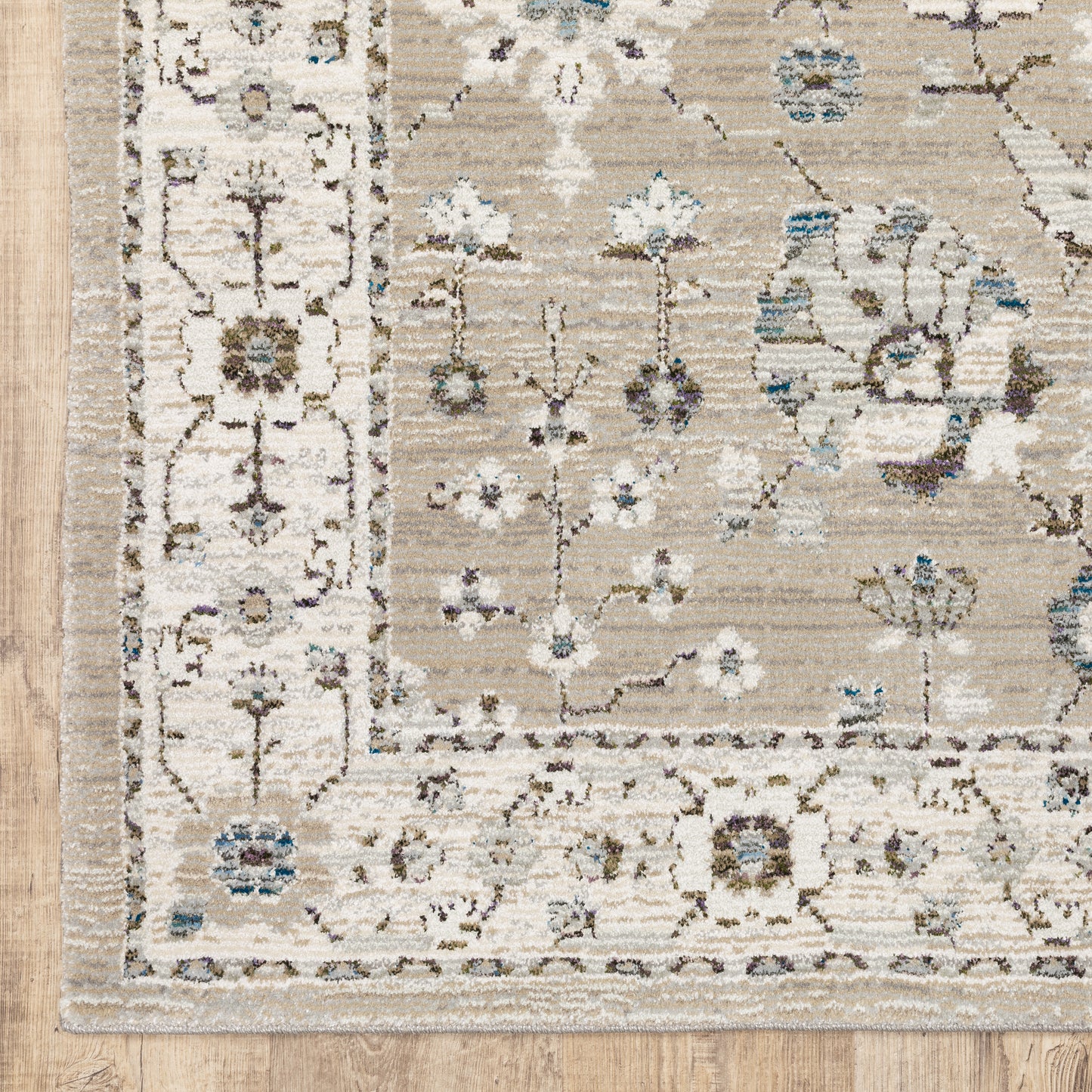 Andorra Floral Beige/ Ivory Oriental Cut Pile Rug