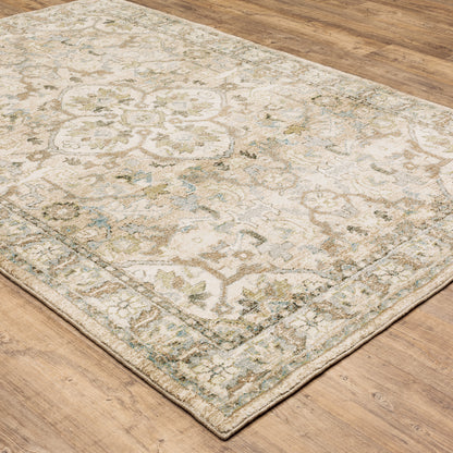 Andorra Medallion Beige/ Ivory Distressed Cut Pile Rug