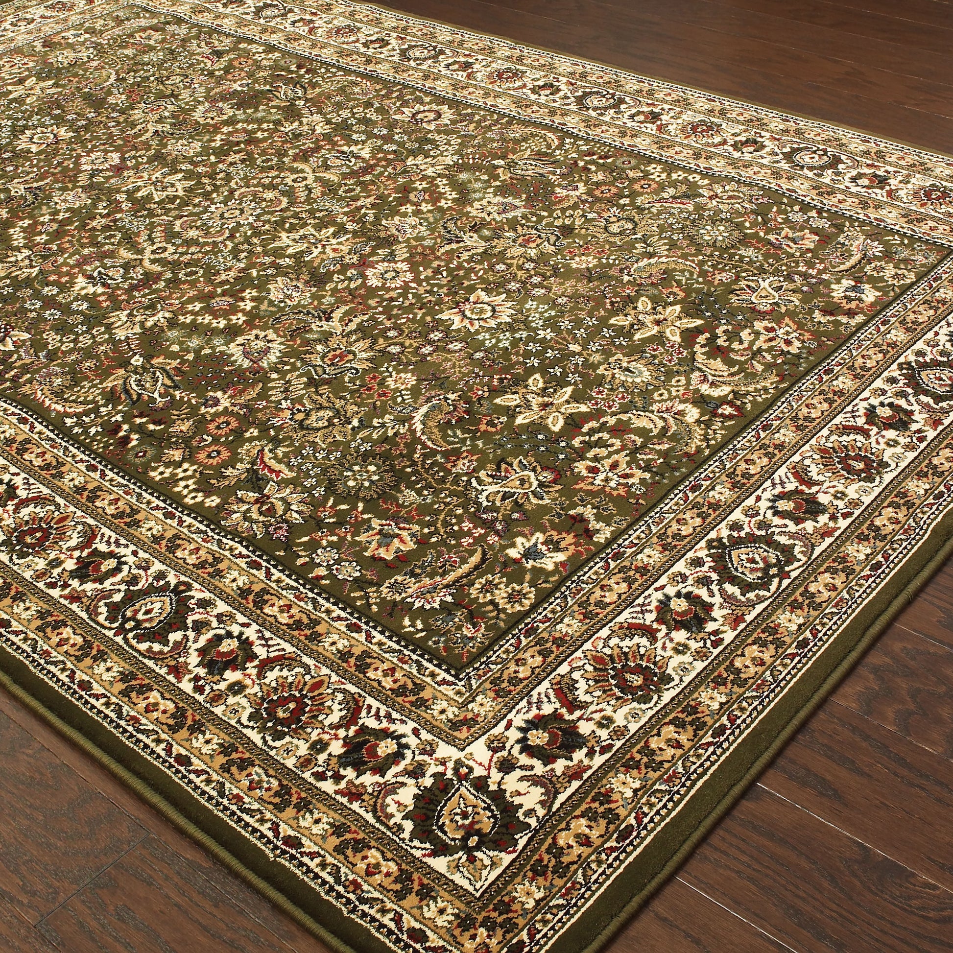 Ariana Oriental Green/ Ivory Cut Pile Rug