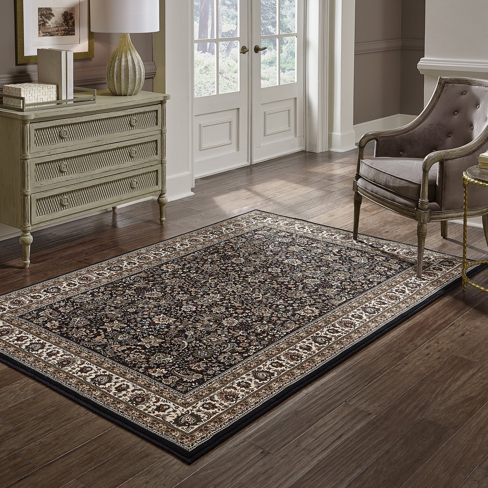 Ariana Oriental Black/ Ivory Cut Pile Rug
