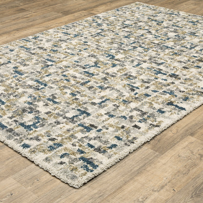 Aspen Geometric Ivory/ Blue Cut Pile Rug