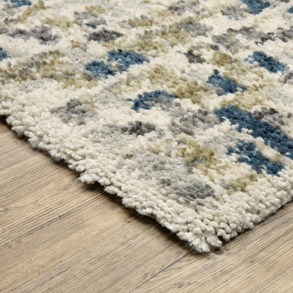 Aspen Geometric Ivory/ Blue Cut Pile Rug