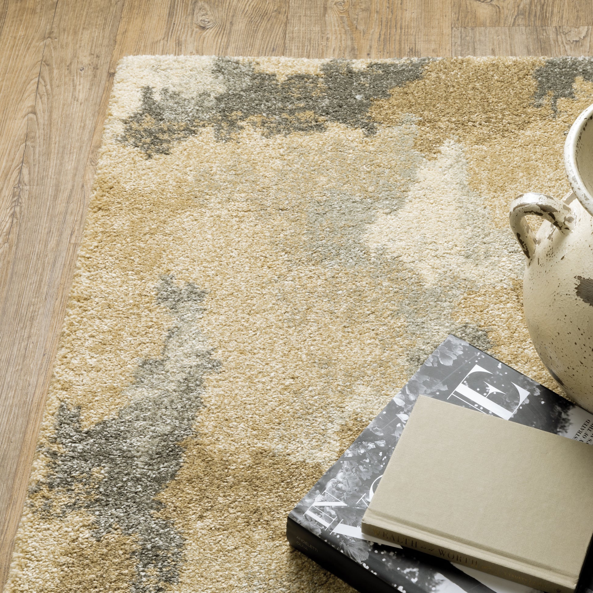 Astor Abstract Beige/ Gold Cut Pile Rug