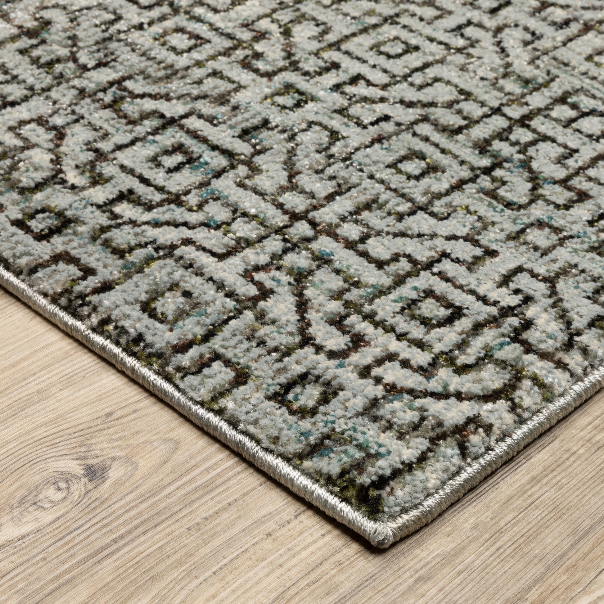 Atlas Geometric Blue/ Brown Cut Pile Rug