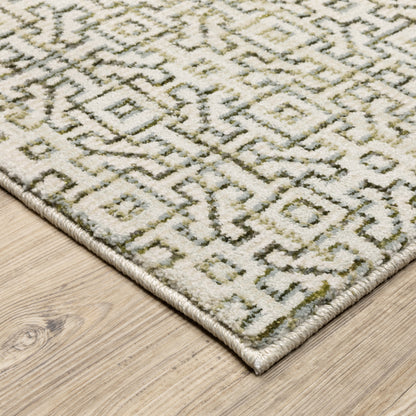 Atlas Geometric Ivory/ Green Cut Pile Rug
