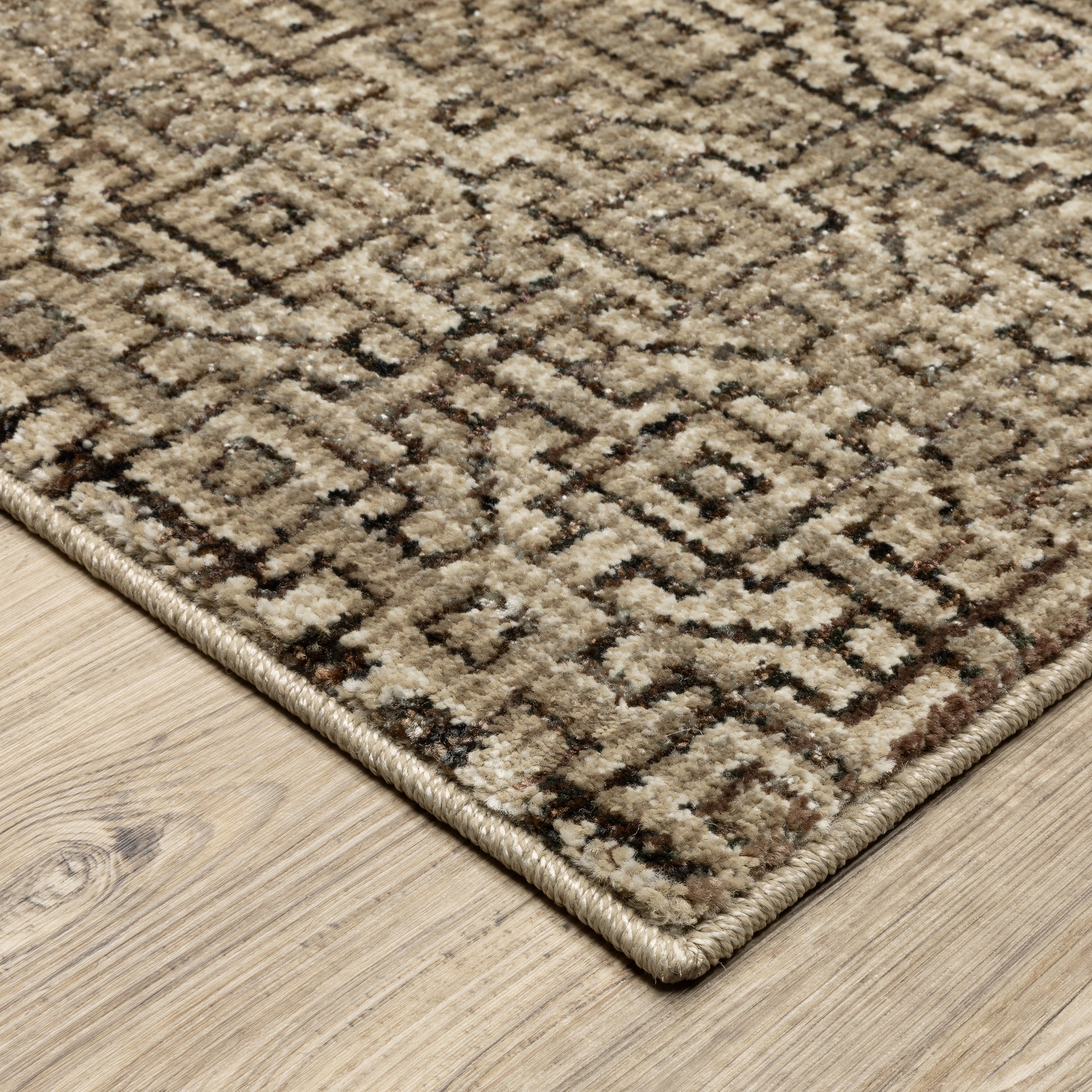 Atlas Geometric Brown/ Beige Cut Pile Rug