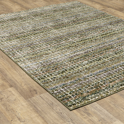 Atlas Stripe Green/ Multi Abstract Cut Pile Rug