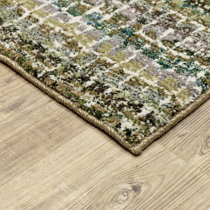 Atlas Stripe Green/ Multi Abstract Cut Pile Rug