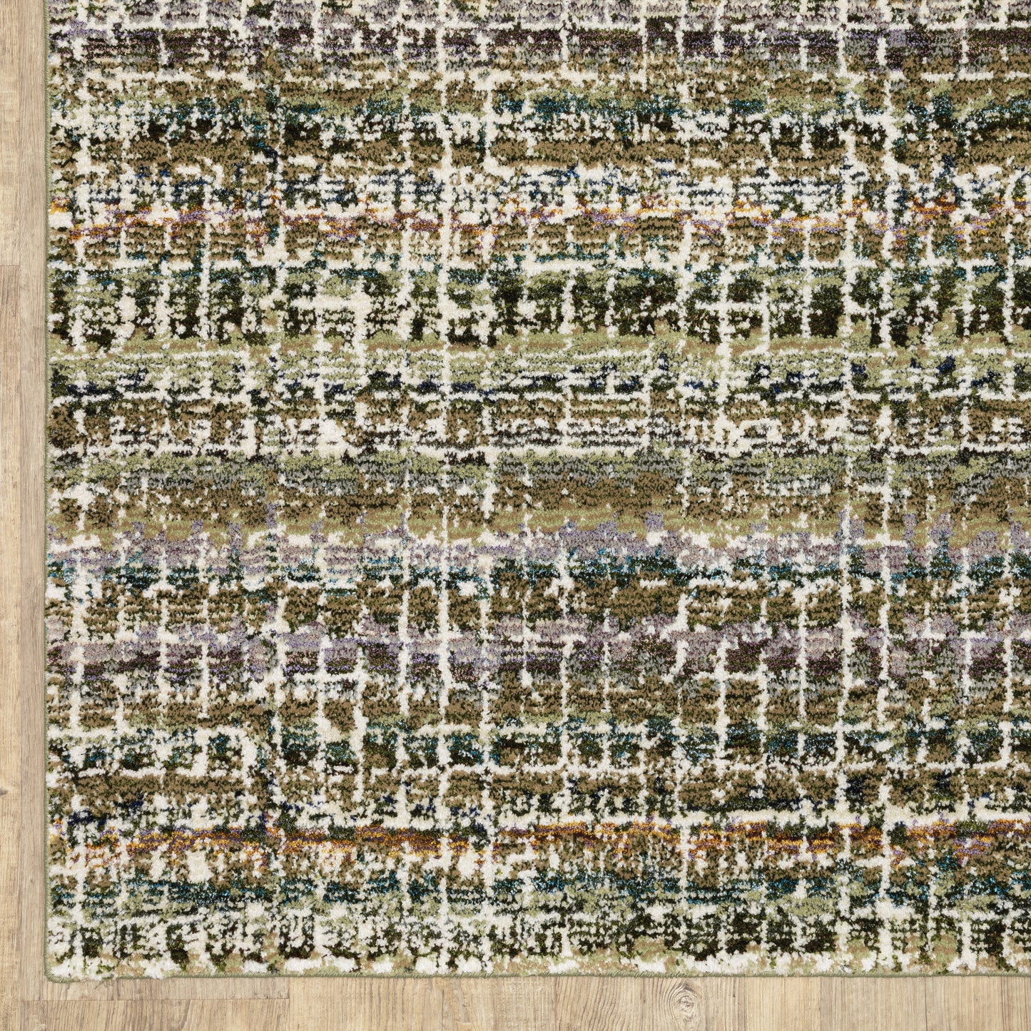 Atlas Stripe Green/ Multi Abstract Cut Pile Rug