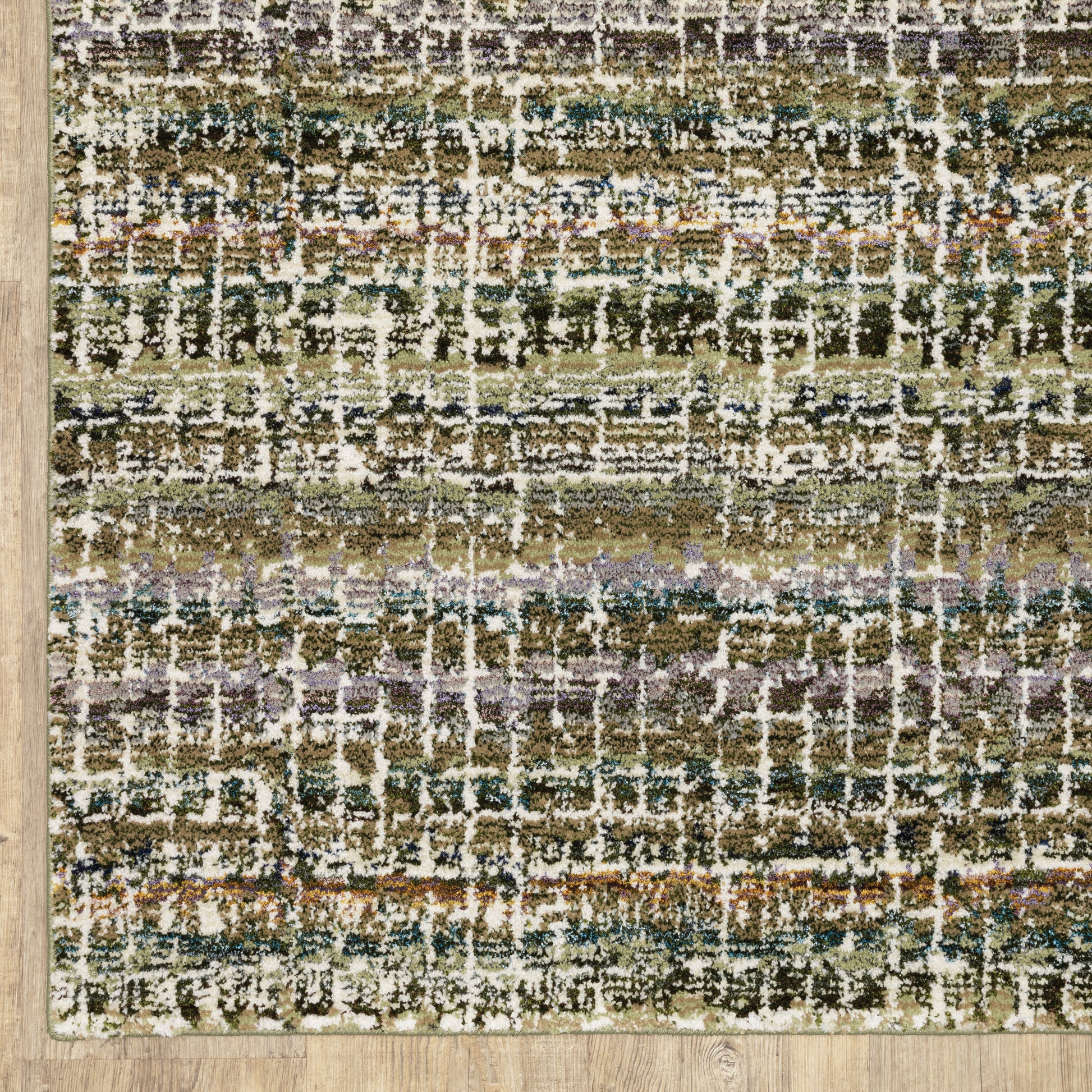 Atlas Stripe Green/ Multi Abstract Cut Pile Rug
