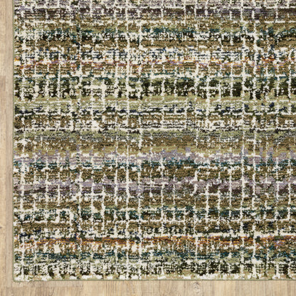Atlas Stripe Green/ Multi Abstract Cut Pile Rug