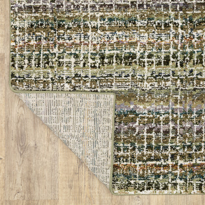 Atlas Stripe Green/ Multi Abstract Cut Pile Rug