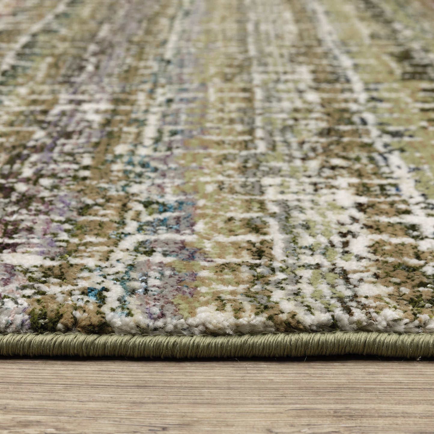 Atlas Stripe Green/ Multi Abstract Cut Pile Rug