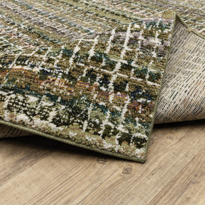 Atlas Stripe Green/ Multi Abstract Cut Pile Rug