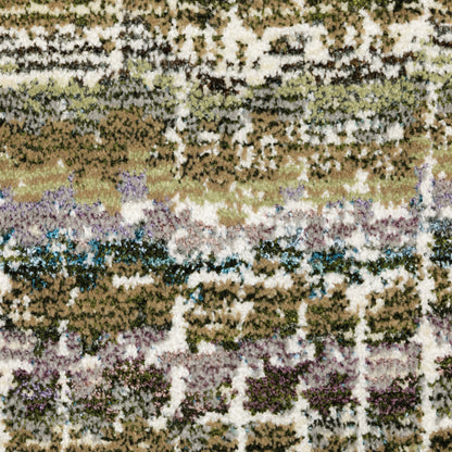 Atlas Stripe Green/ Multi Abstract Cut Pile Rug