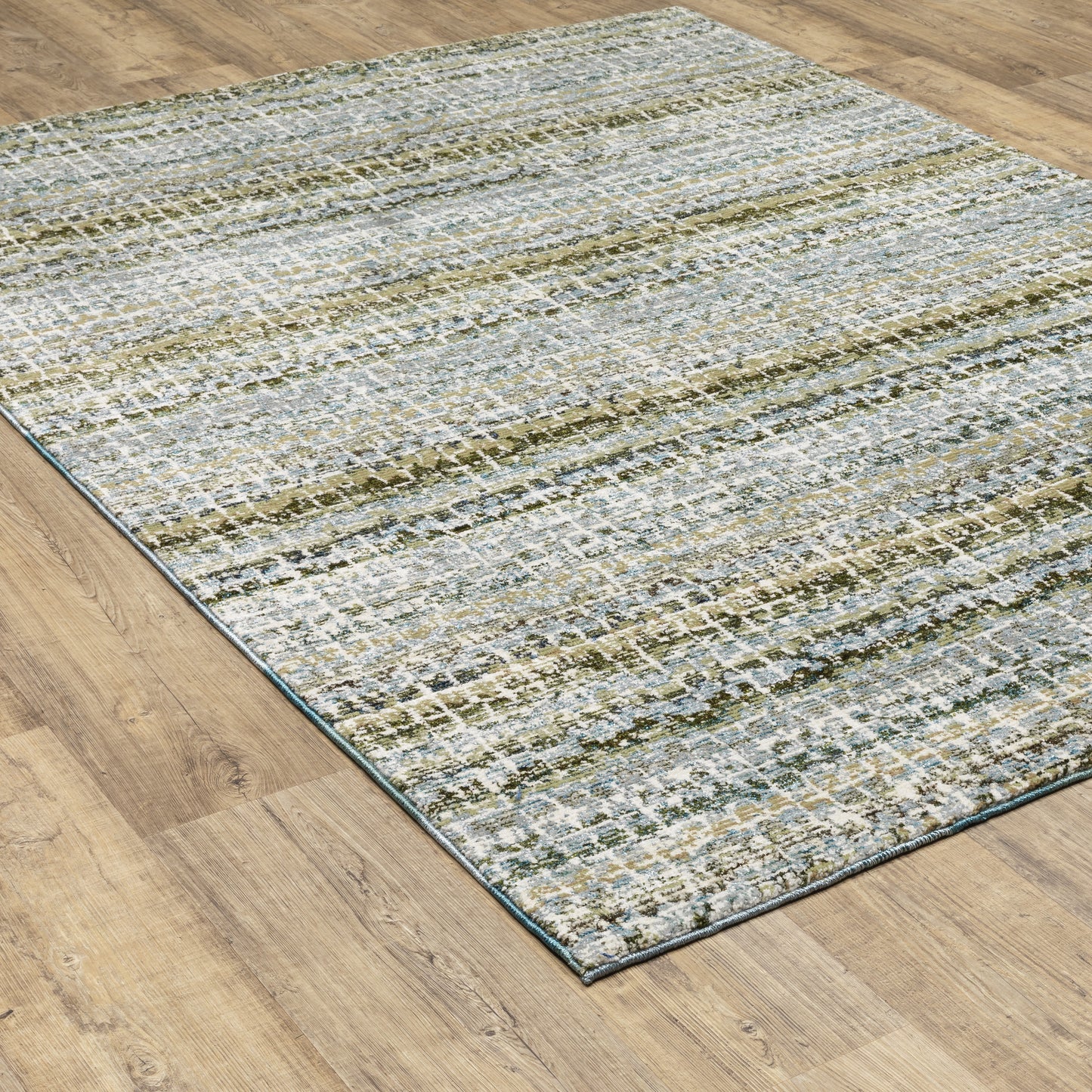 Atlas Stripe Blue/ Green Abstract Cut Pile Rug