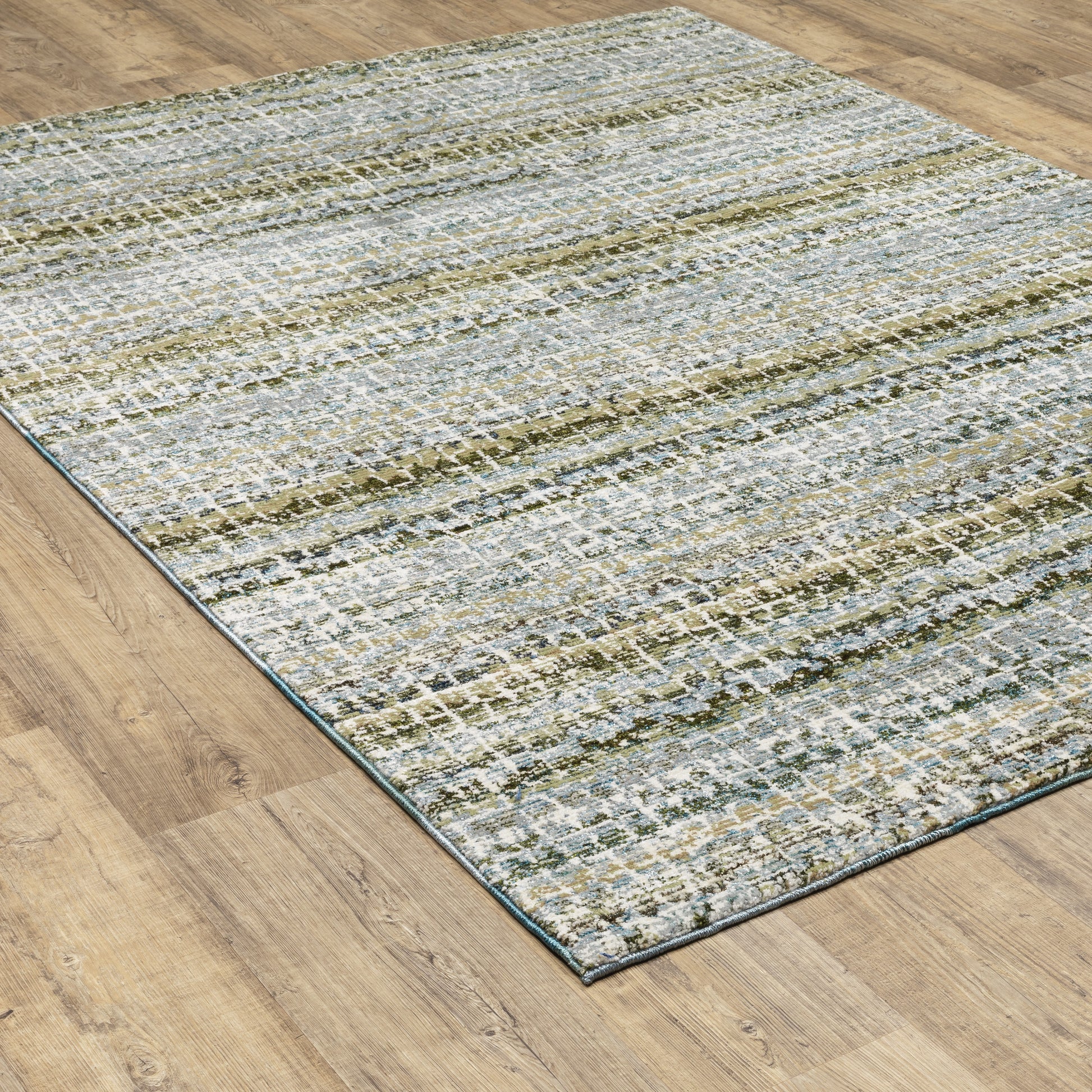 Atlas Stripe Blue/ Green Abstract Cut Pile Rug