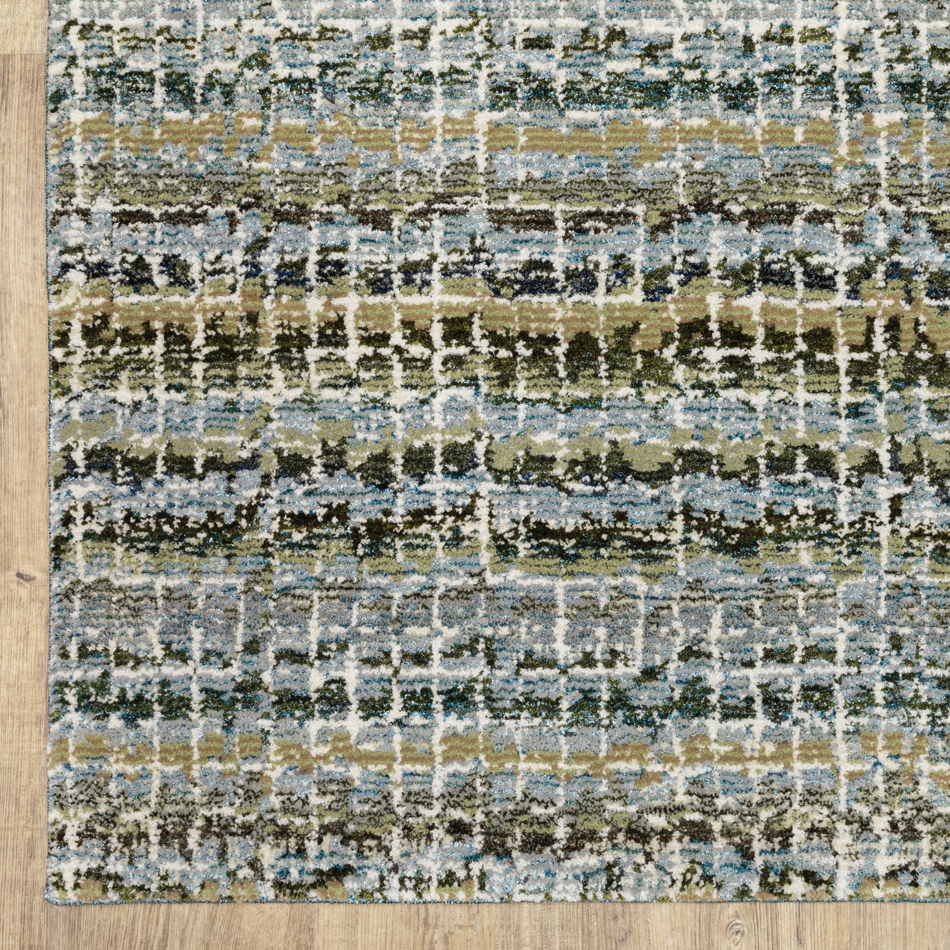 Atlas Stripe Blue/ Green Abstract Cut Pile Rug
