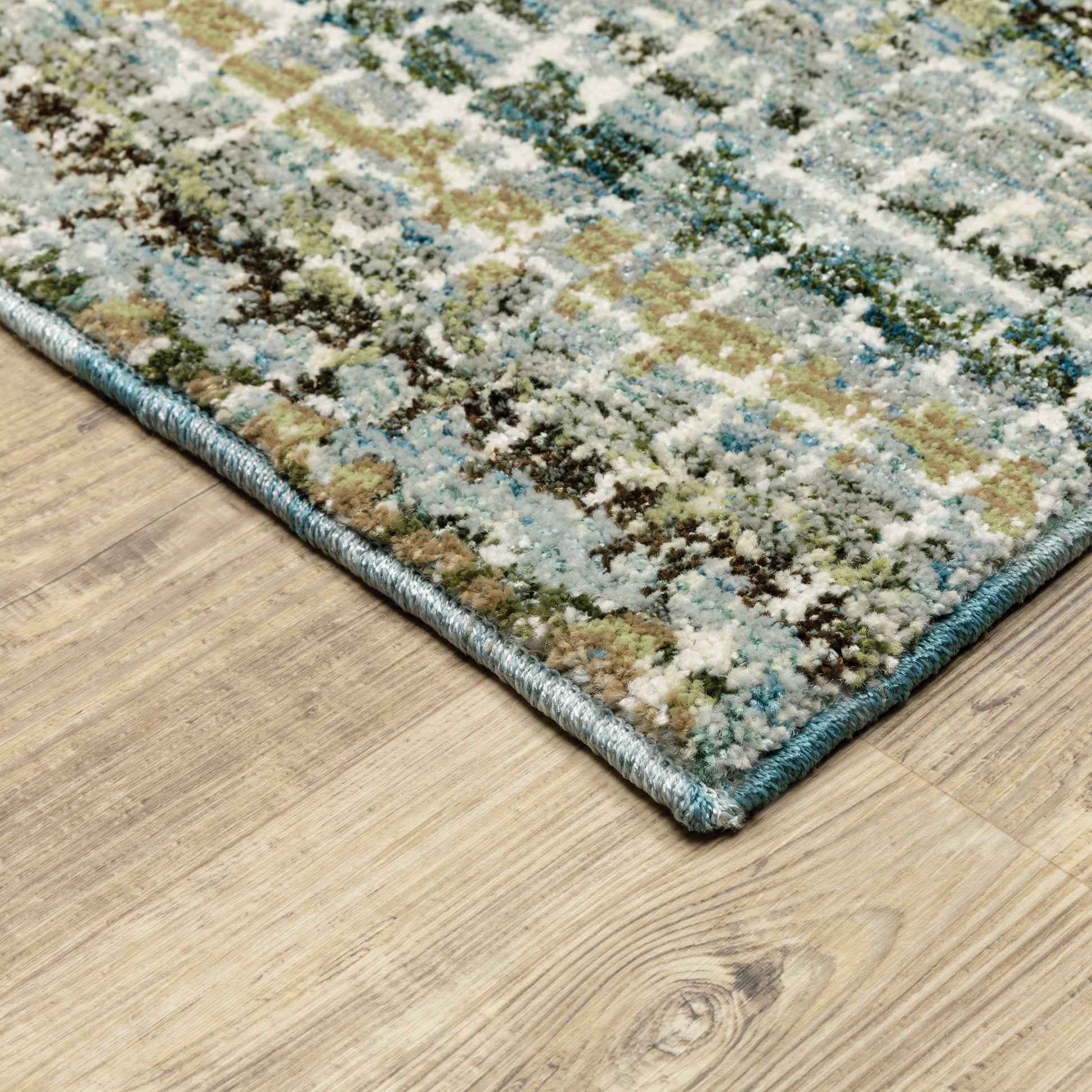 Atlas Stripe Blue/ Green Abstract Cut Pile Rug