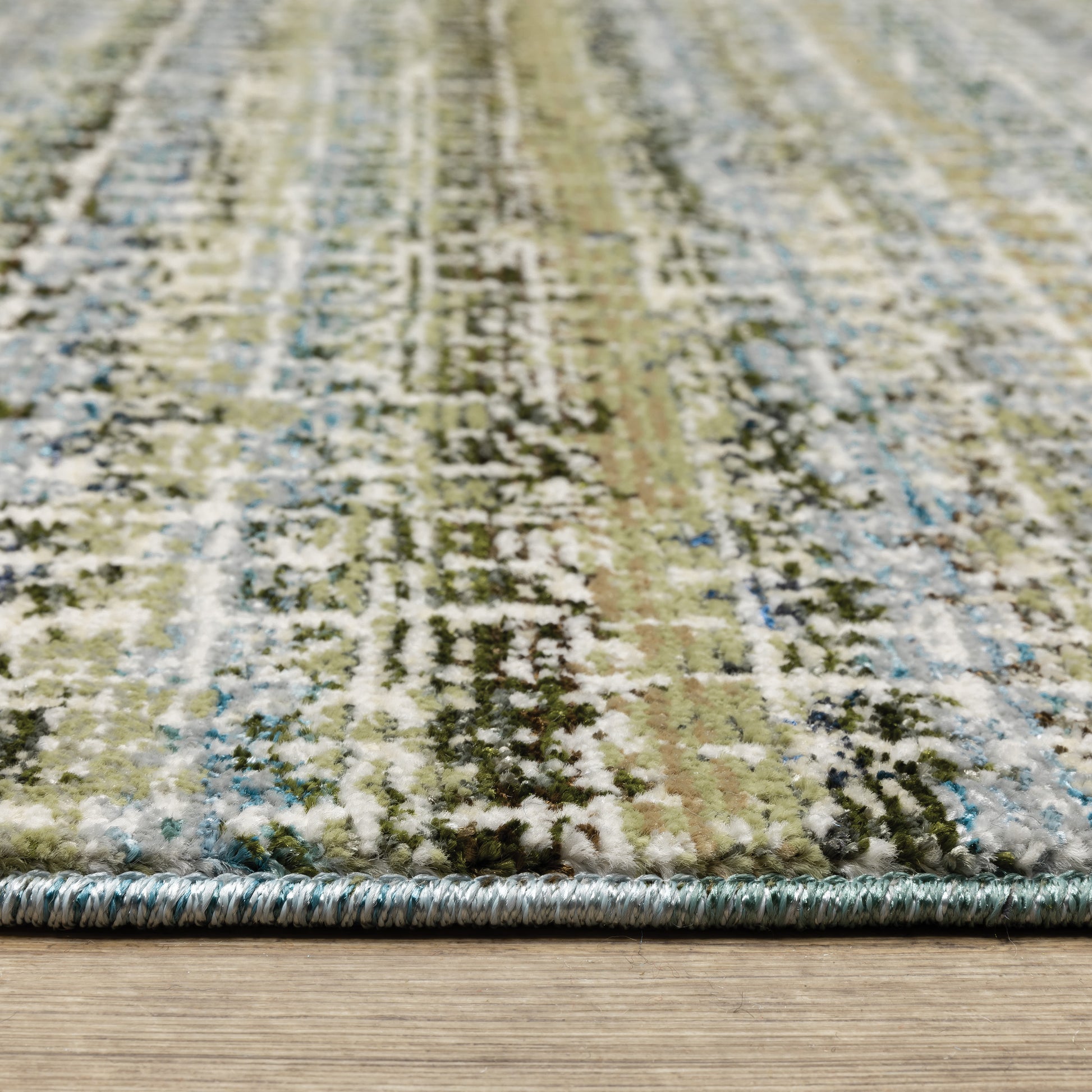 Atlas Stripe Blue/ Green Abstract Cut Pile Rug