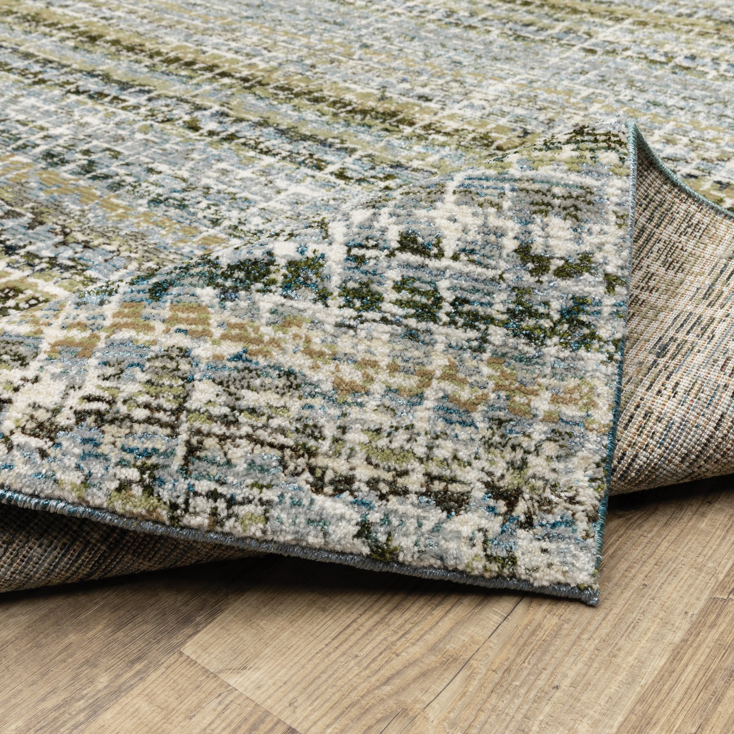 Atlas Stripe Blue/ Green Abstract Cut Pile Rug
