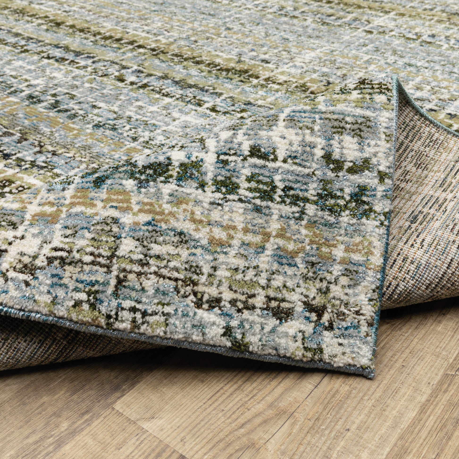 Atlas Stripe Blue/ Green Abstract Cut Pile Rug
