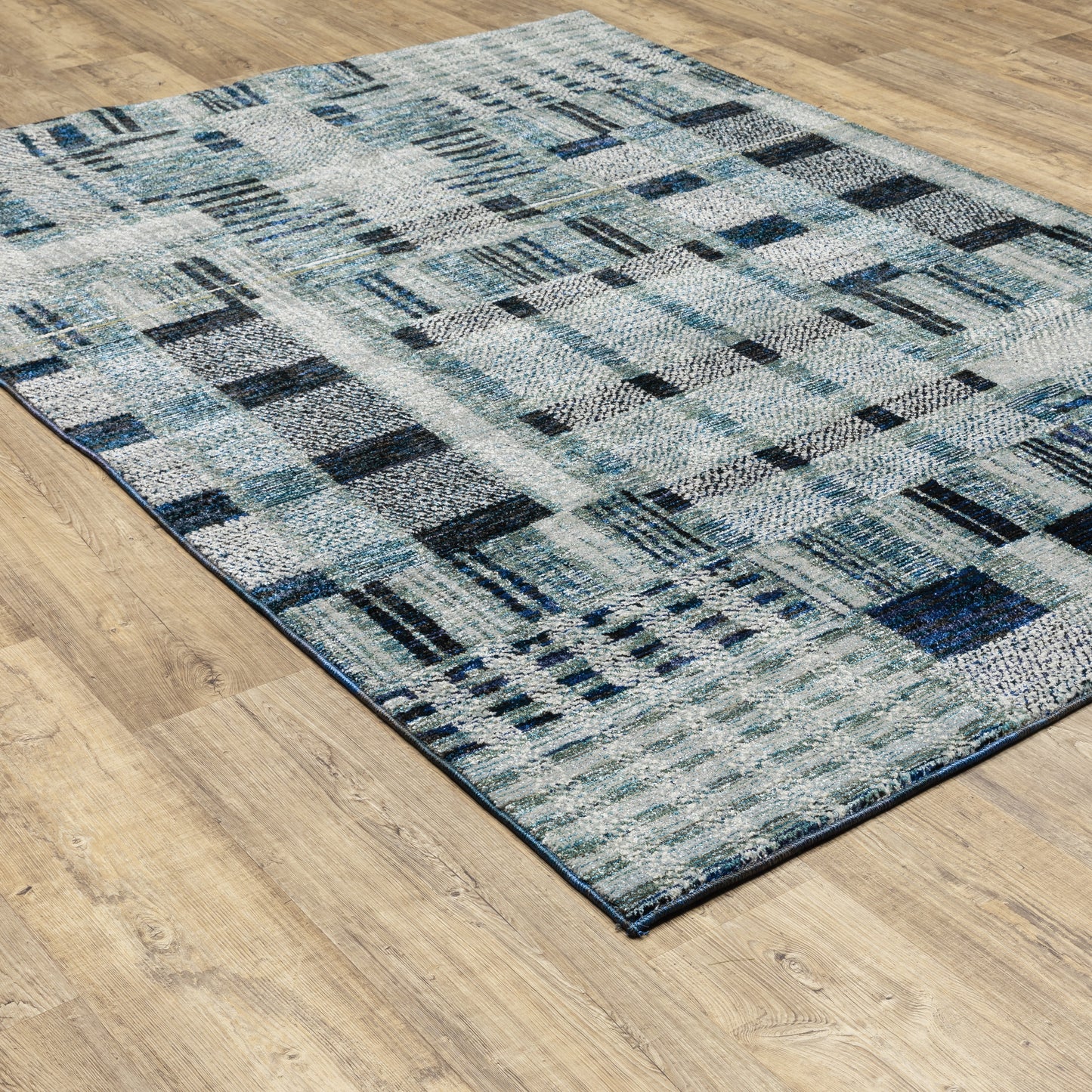 Atlas Geometric Blue/ Blue Cut Pile Rug