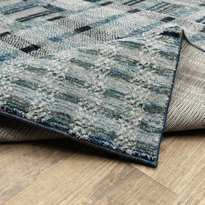 Atlas Geometric Blue/ Blue Cut Pile Rug